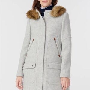 J. Crew Light Gray Stadium Wool Coat with Brown Faux Fur, women’s, size 10